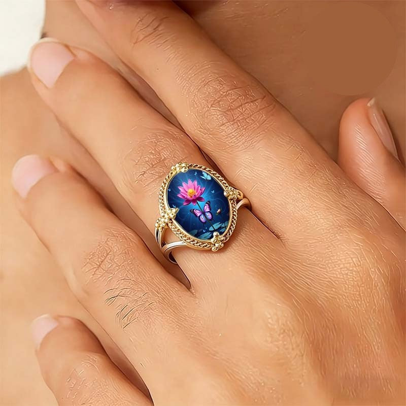 Lotus & Butterfly Oval Ring