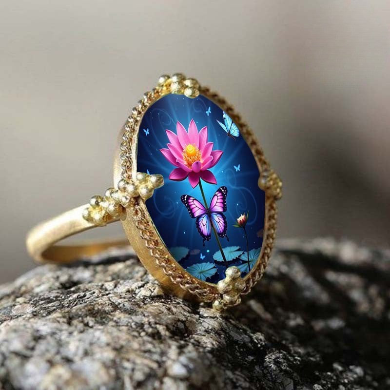 Lotus & Butterfly Oval Ring