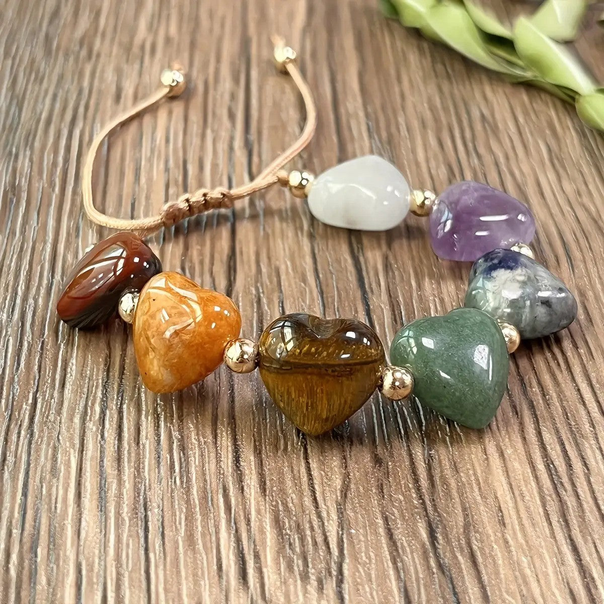 Multicolor Heart Stone Adjustable Bracelet