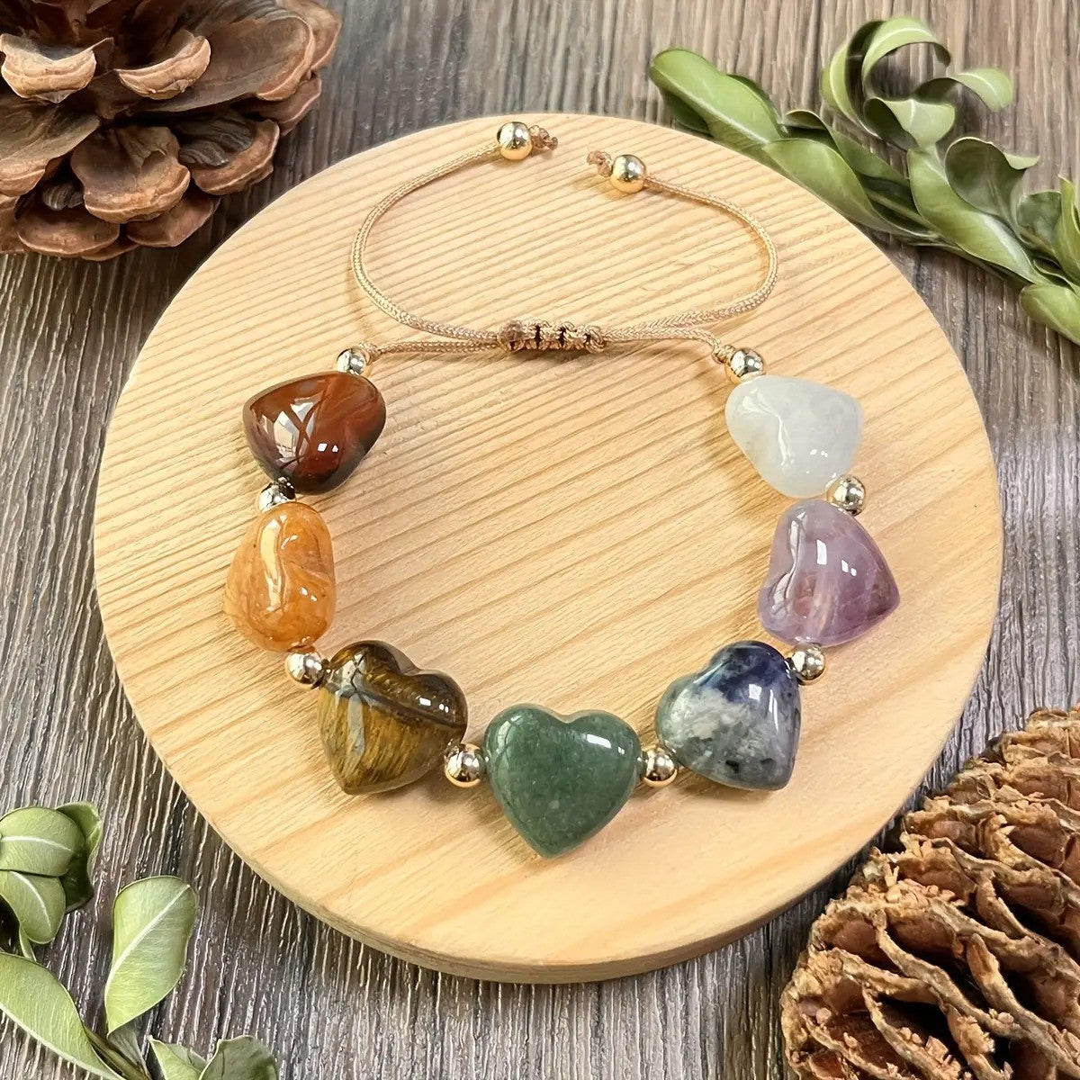 Multicolor Heart Stone Adjustable Bracelet