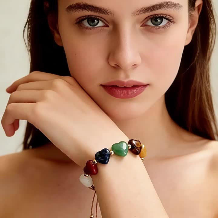 Multicolor Heart Stone Adjustable Bracelet