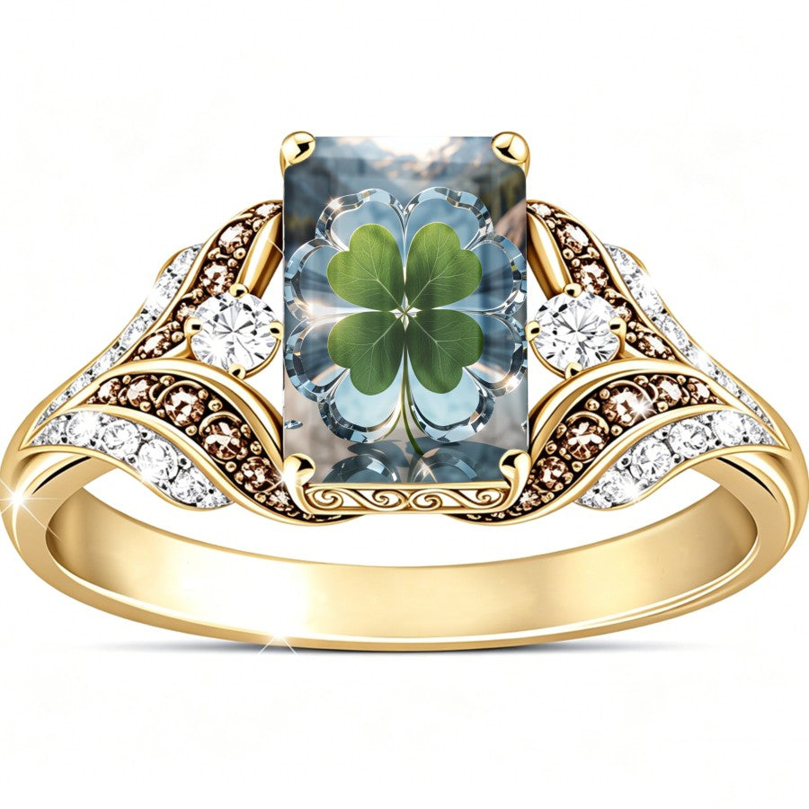 Four Leaf Clover Square Ring