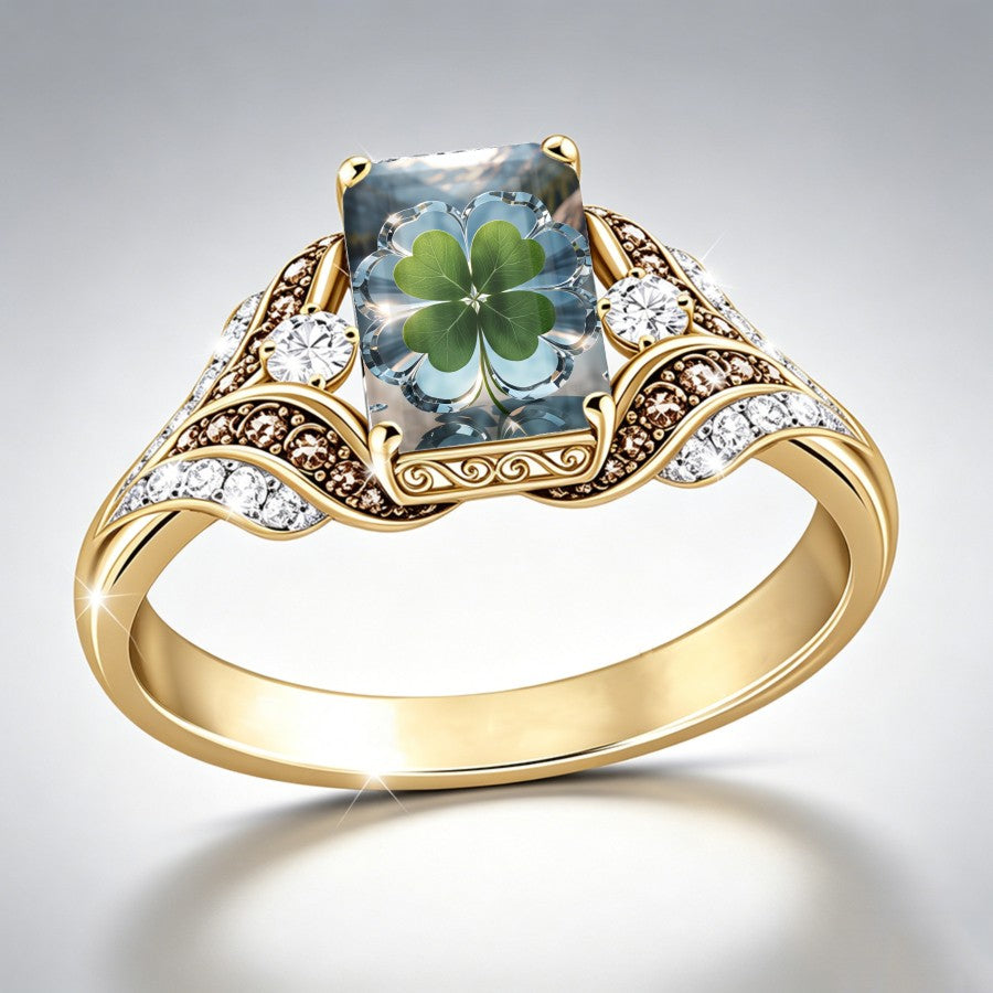 Four Leaf Clover Square Ring