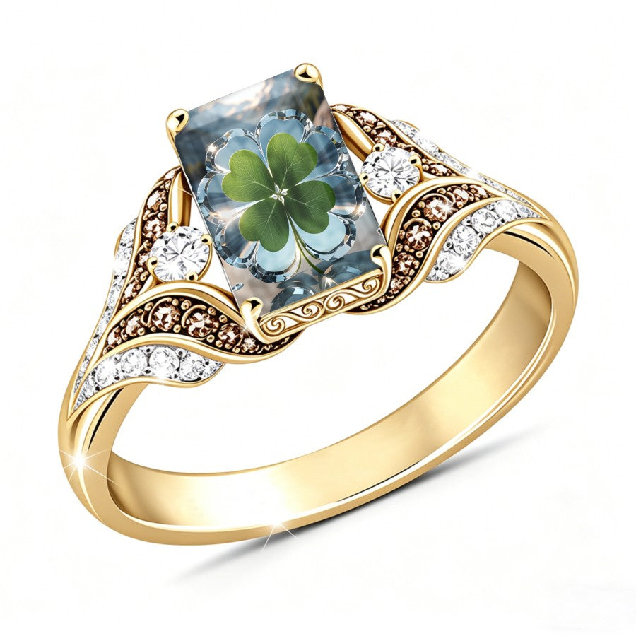 Four Leaf Clover Square Ring
