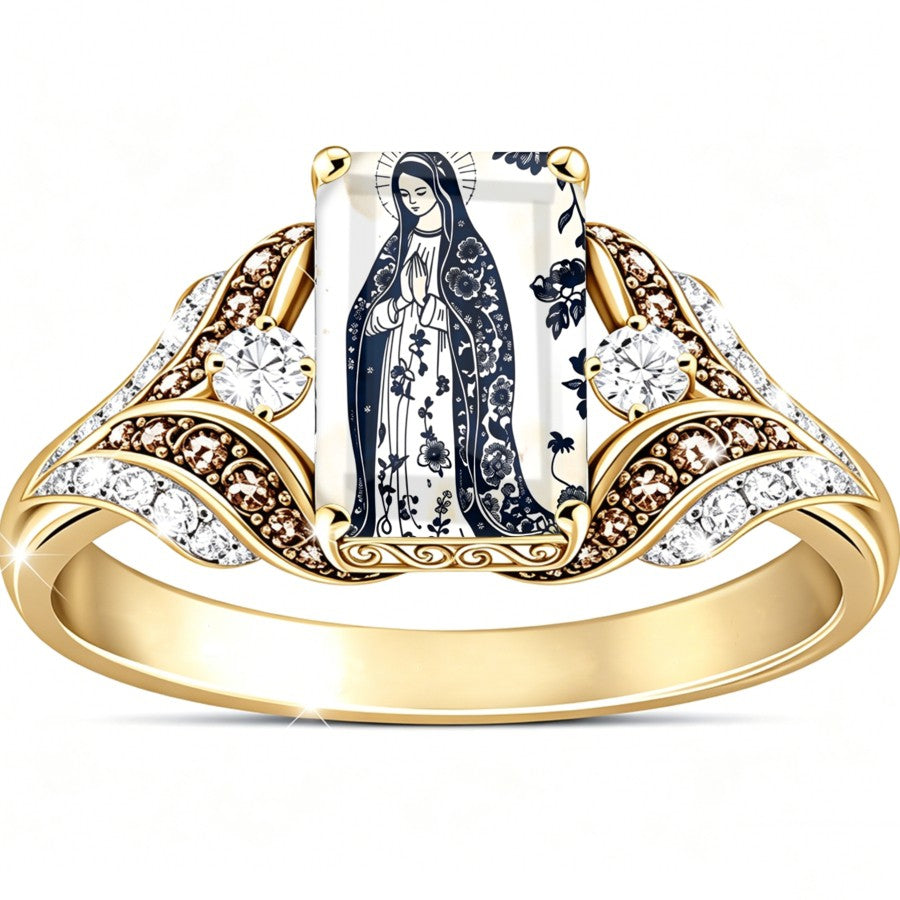 Virgin Mary Floral Square Ring