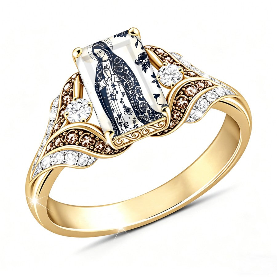 Virgin Mary Floral Square Ring
