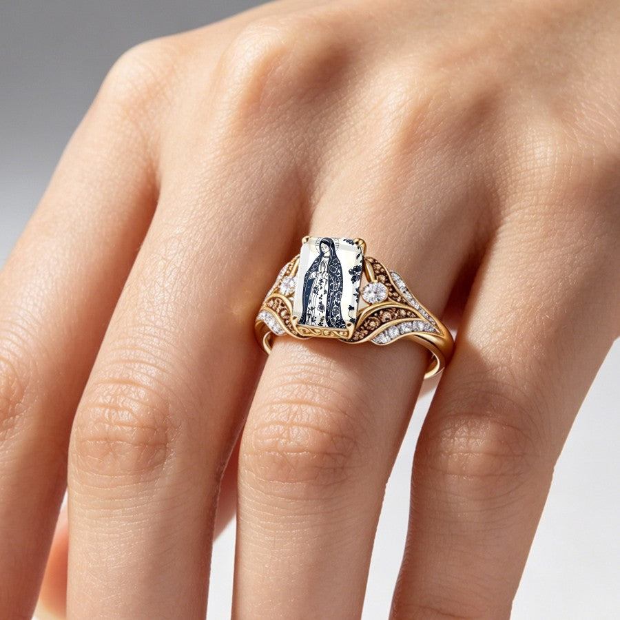 Virgin Mary Floral Square Ring