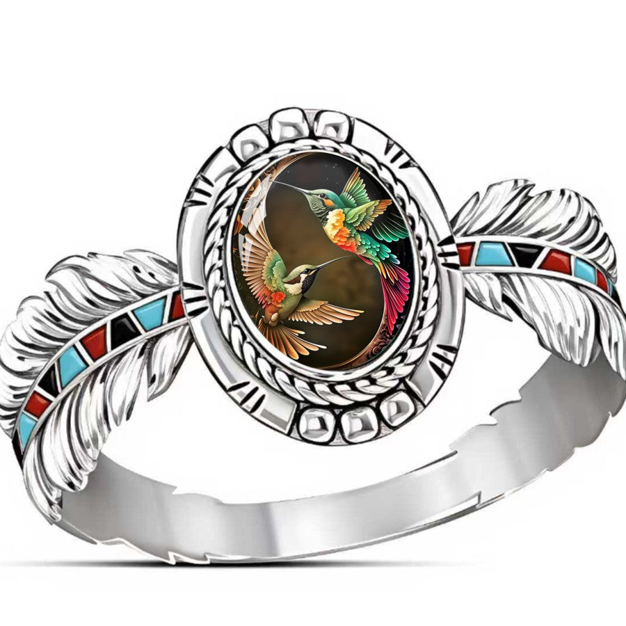 Colorful Hummingbird Oval Ring