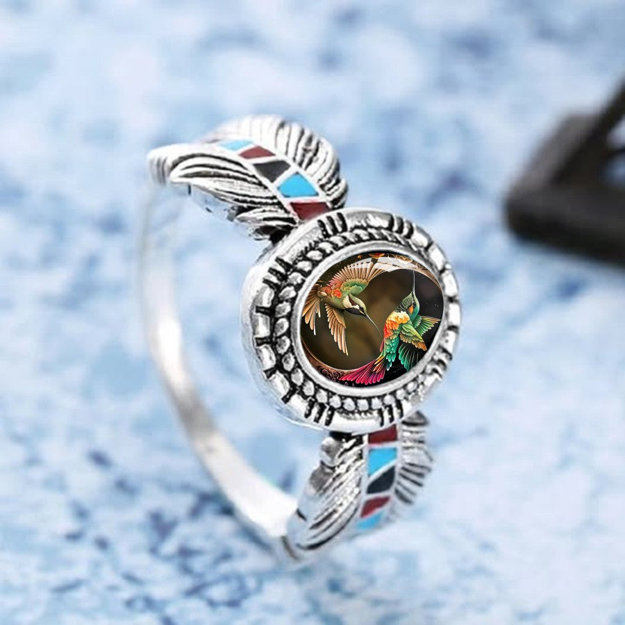 Colorful Hummingbird Oval Ring