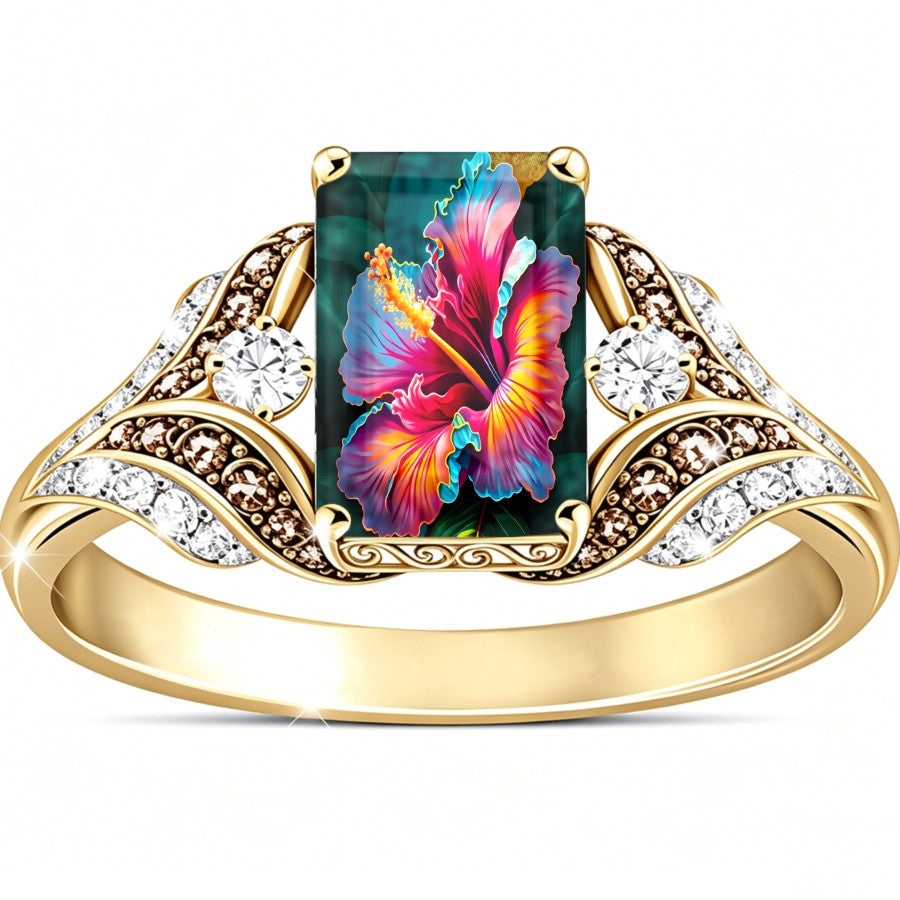 Colorful Hibiscus Square Ring