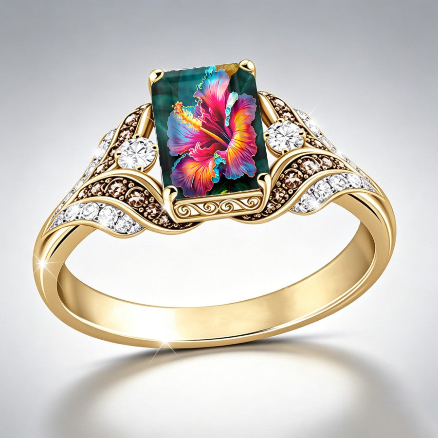 Colorful Hibiscus Square Ring