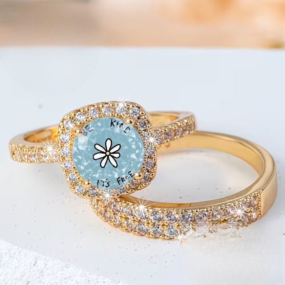Daisy Quote & Crystal Band Ring Set