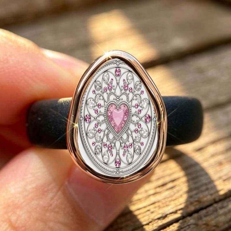 Pink Heart Oval Filigree Ring