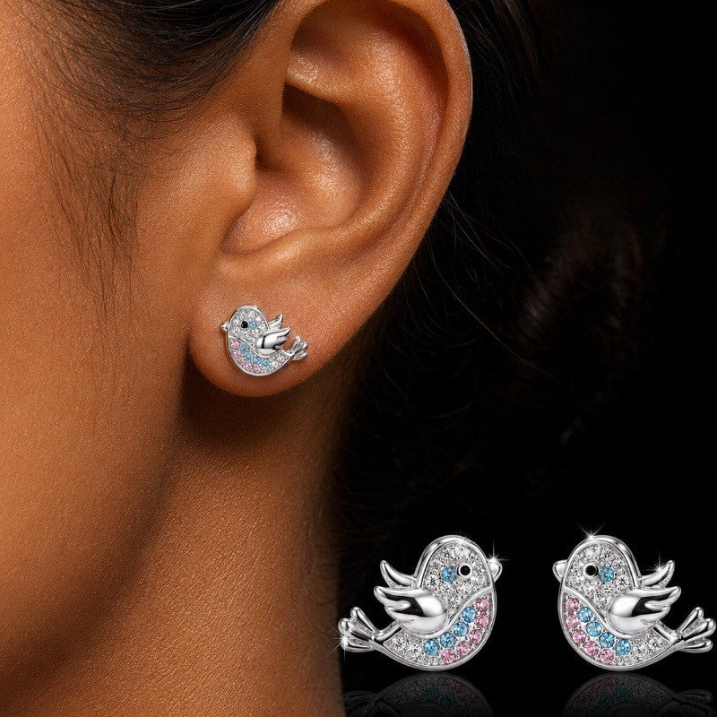 Multicolor Crystal Bird Stud Earrings