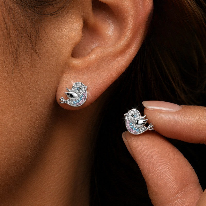 Multicolor Crystal Bird Stud Earrings
