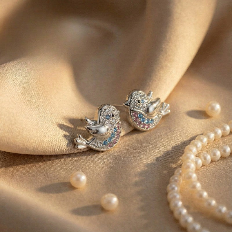 Multicolor Crystal Bird Stud Earrings