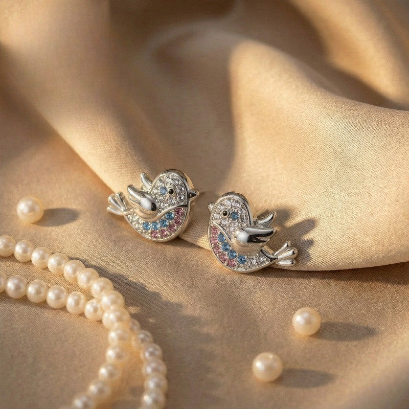 Multicolor Crystal Bird Stud Earrings
