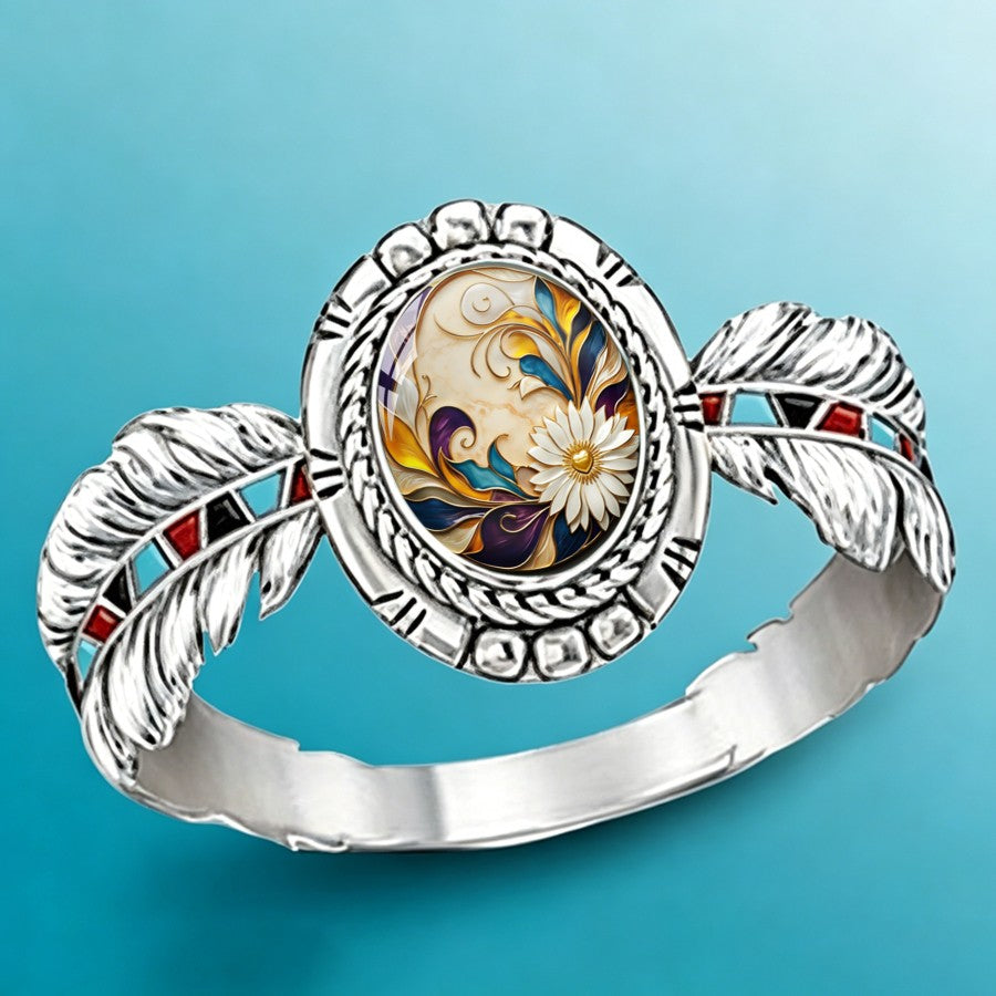 Feather & Daisy Oval Ring