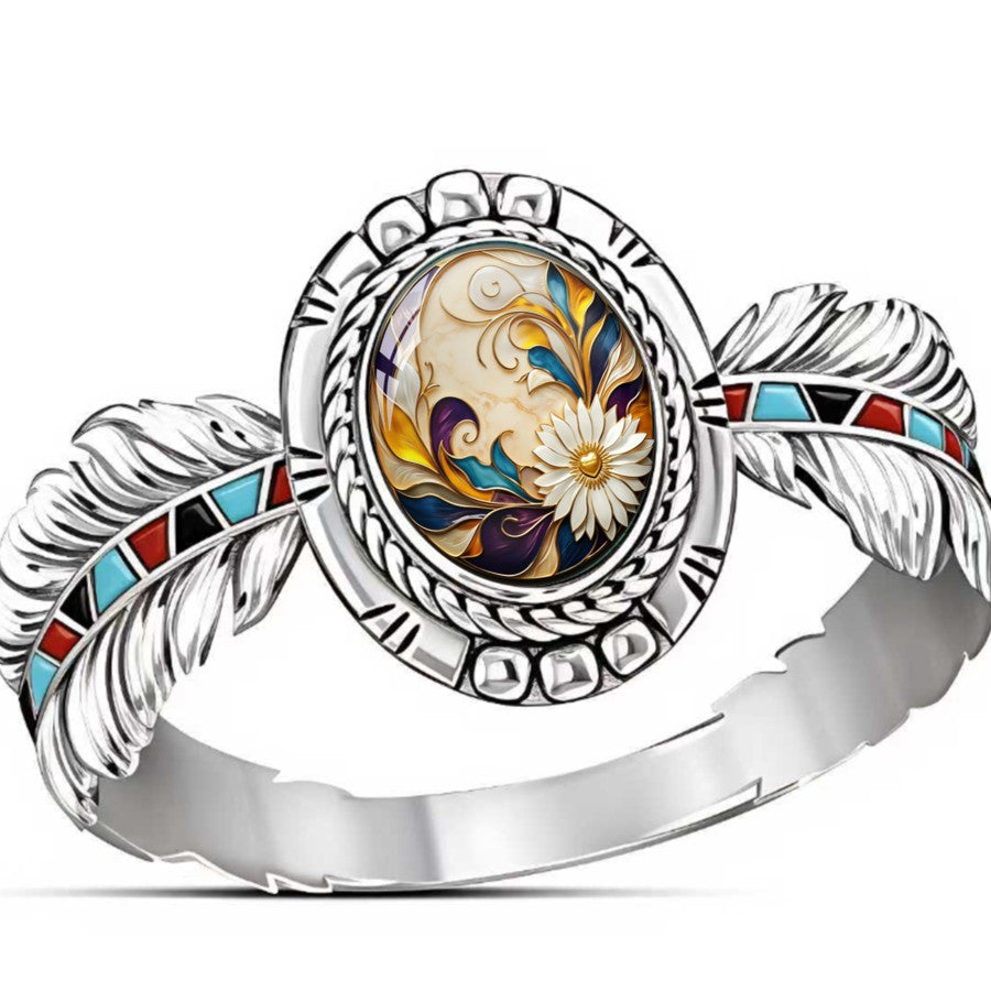 Feather & Daisy Oval Ring