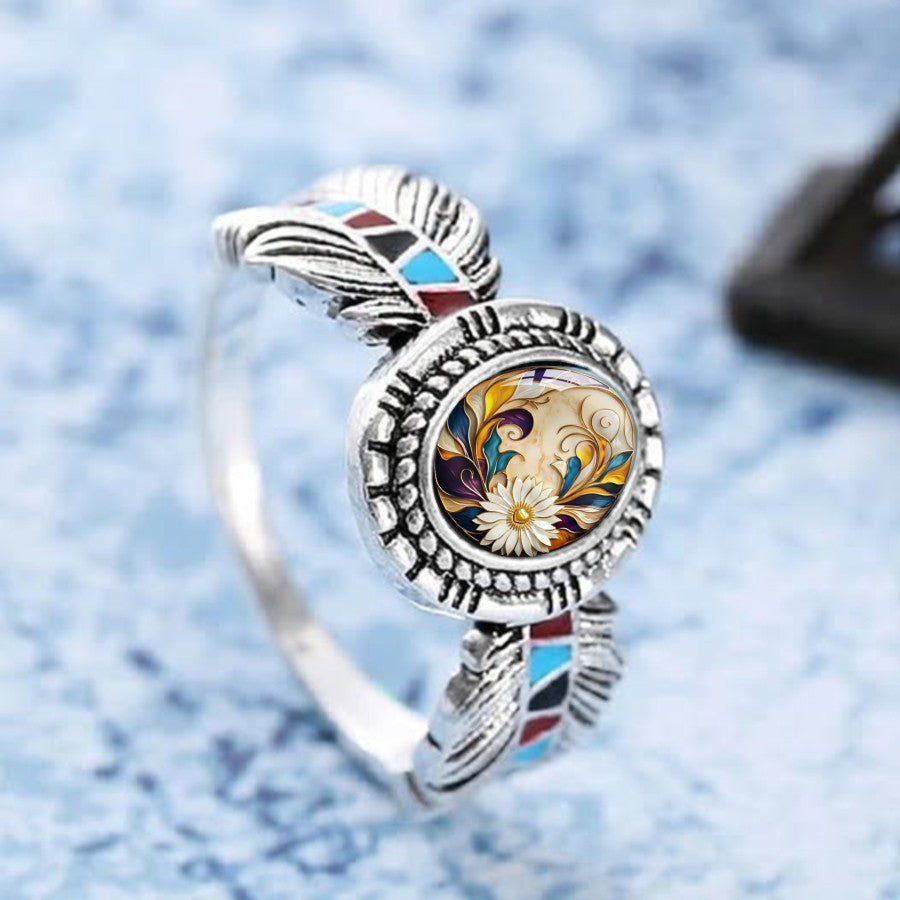Feather & Daisy Oval Ring