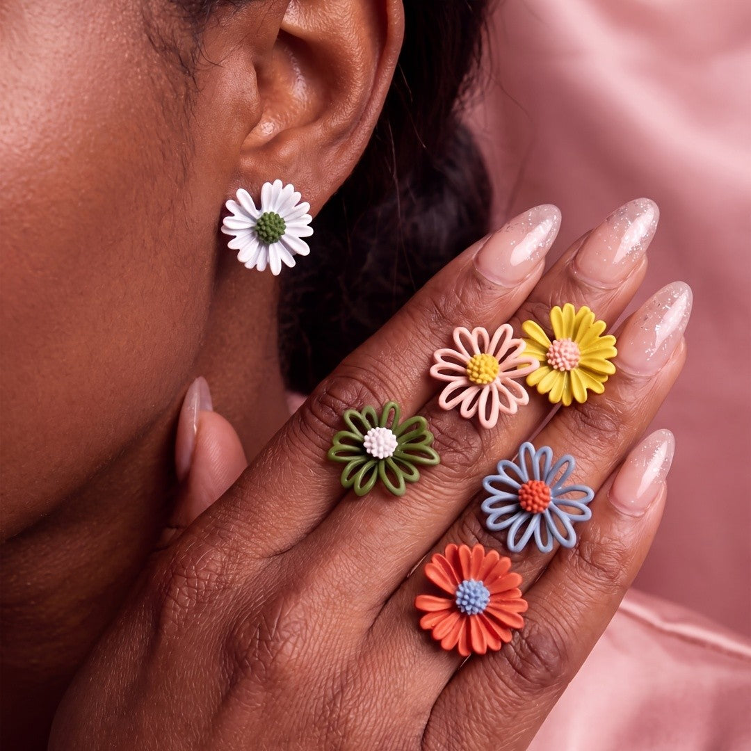 Colorful Daisy Stud Earring Set
