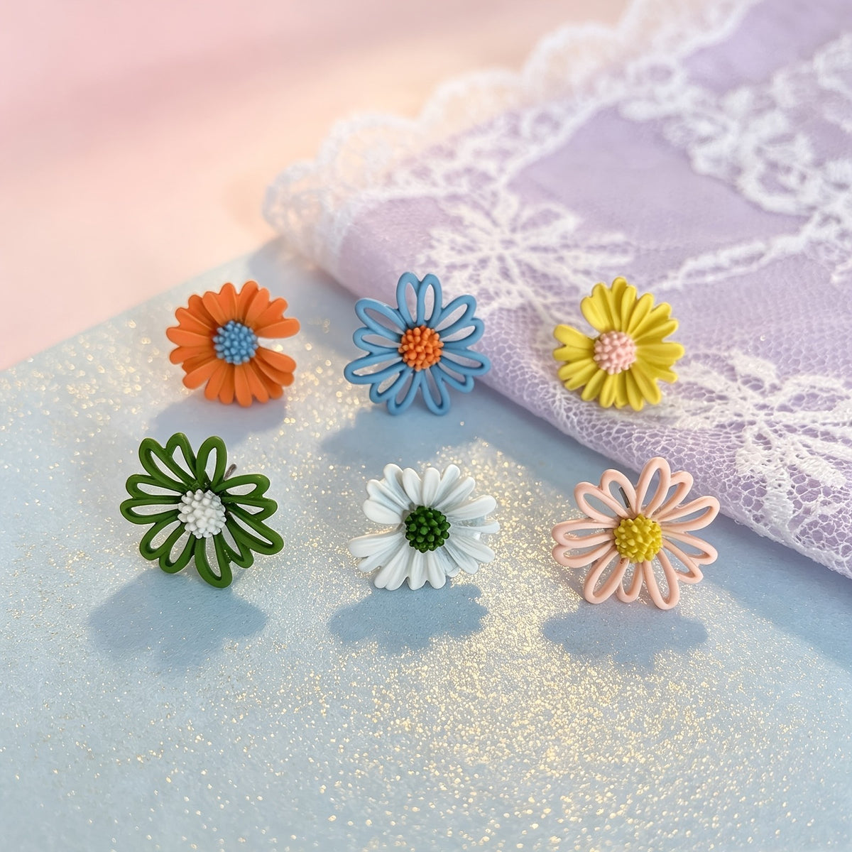 Colorful Daisy Stud Earring Set