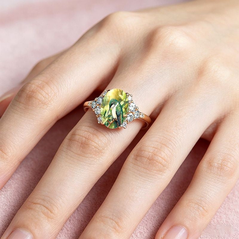 Hummingbird & Leaf Oval Ring
