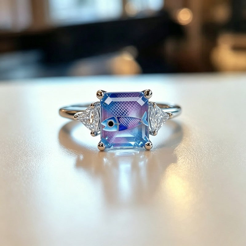 Blue Fish Square Ring