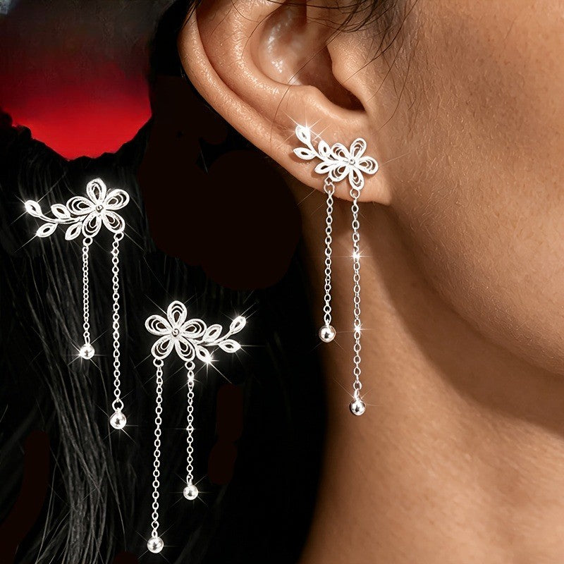Filigree Flower Tassel Earrings