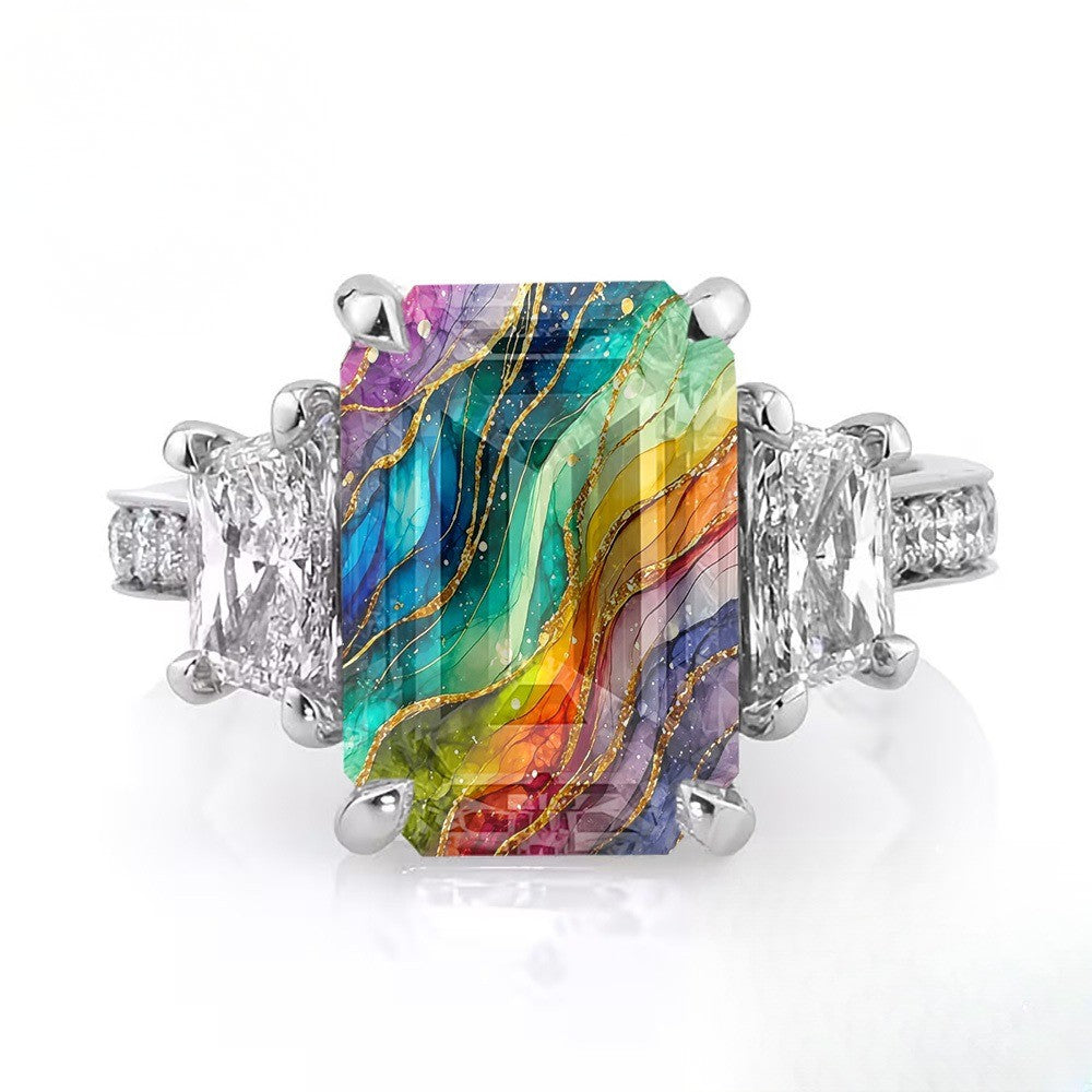 Colorful Fluid Art Square Ring