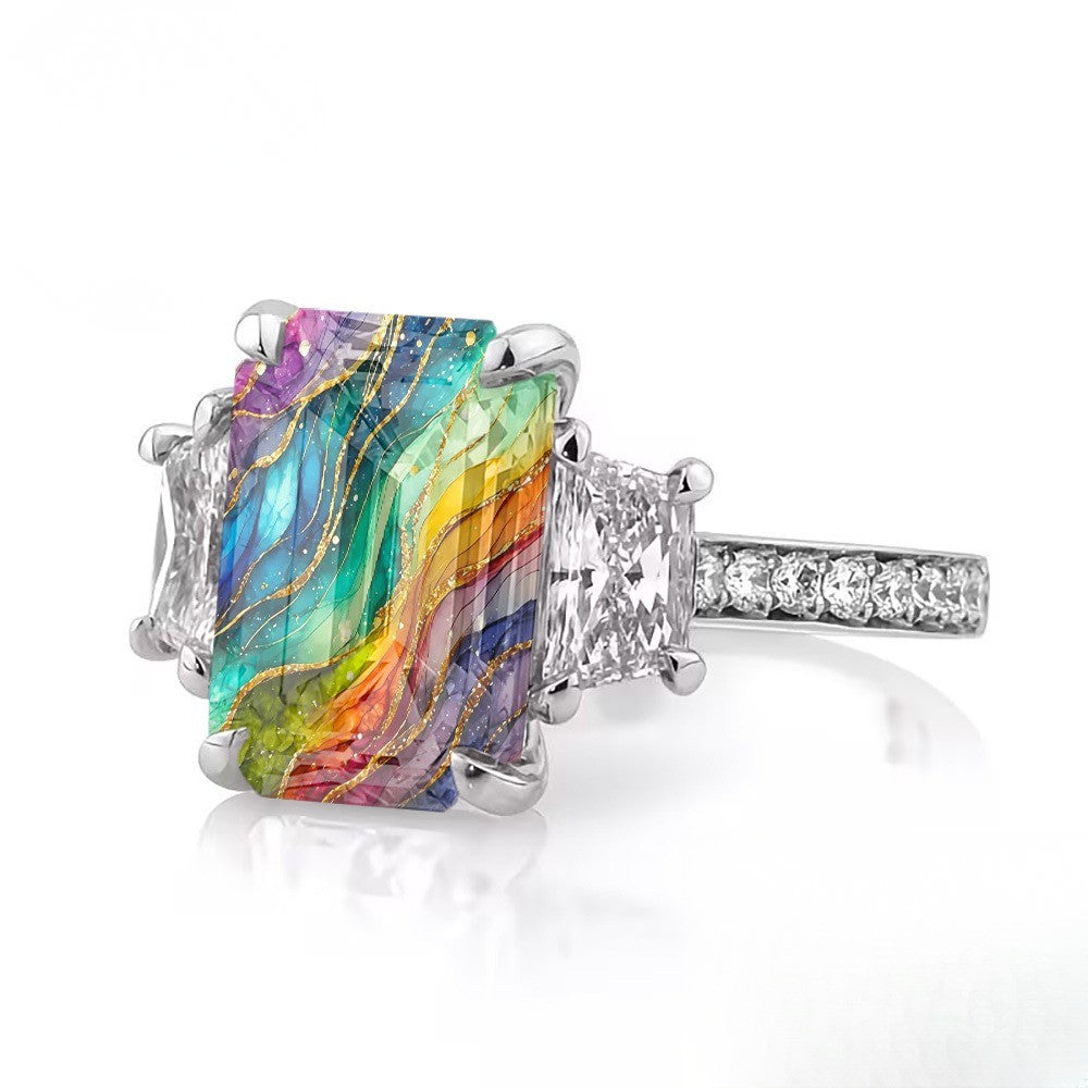 Colorful Fluid Art Square Ring