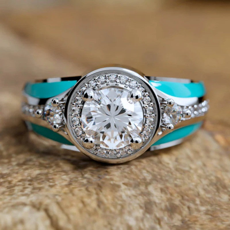 Turquoise Split Band Halo Ring