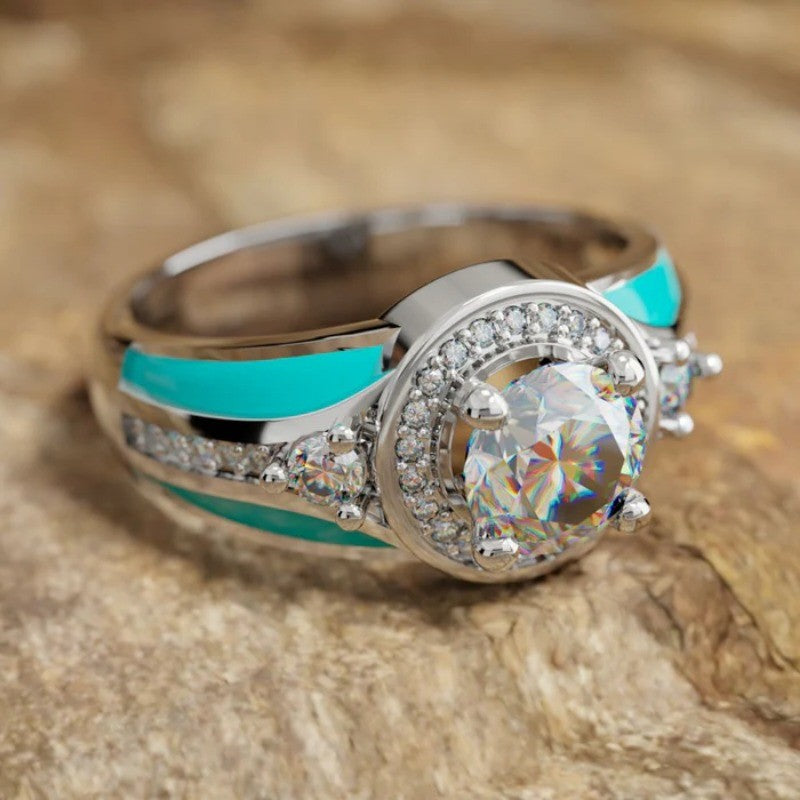 Turquoise Split Band Halo Ring