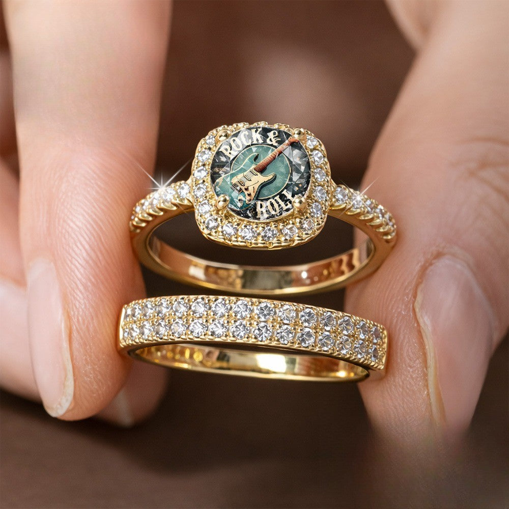 Square Guitar Statement Ring Set
