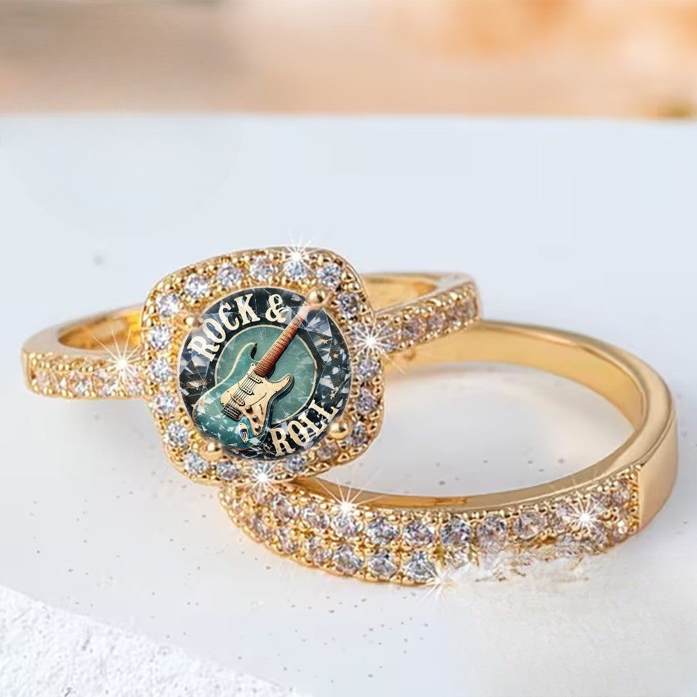 Square Guitar Statement Ring Set