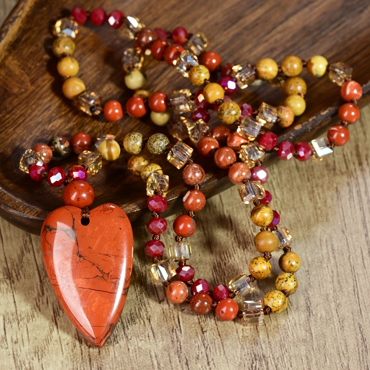 Red Heart Beaded Necklace