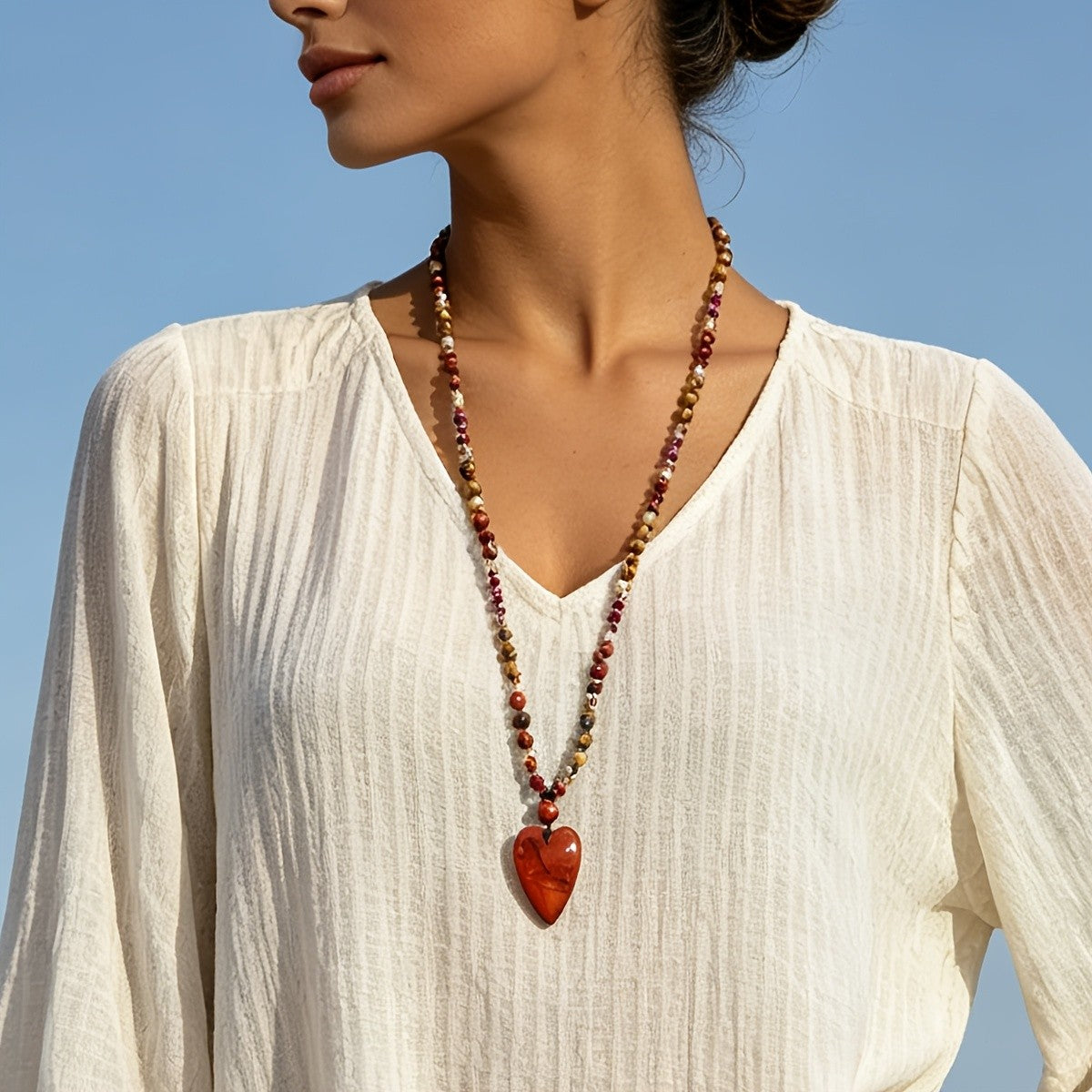 Red Heart Beaded Necklace