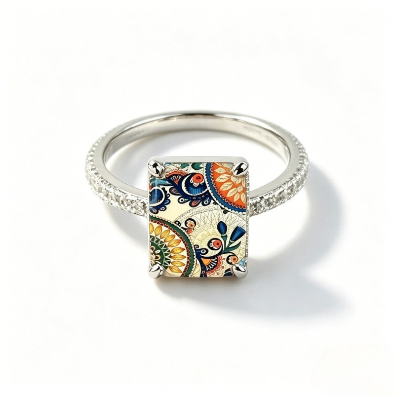 Colorful Paisley Square Ring