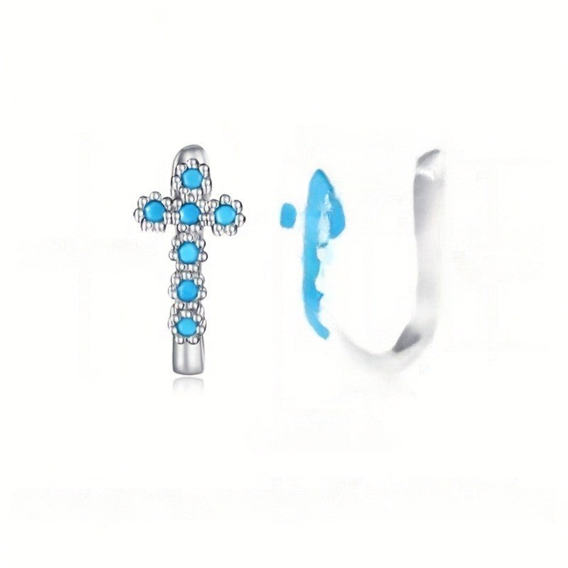 Blue Zircon Cross Hoop Earrings