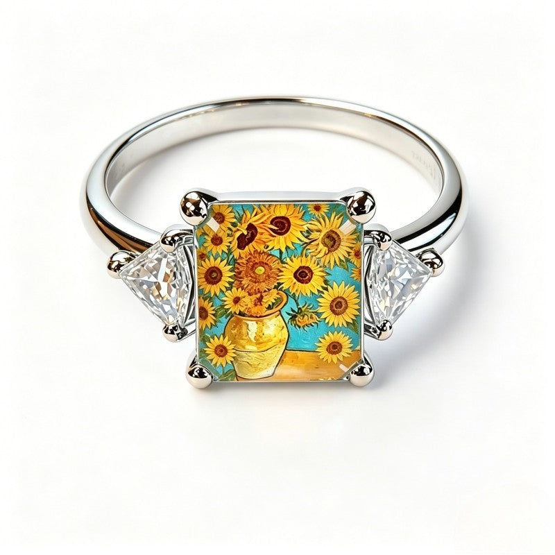 Sunflower Painting Square Ring