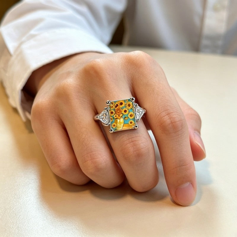 Sunflower Painting Square Ring