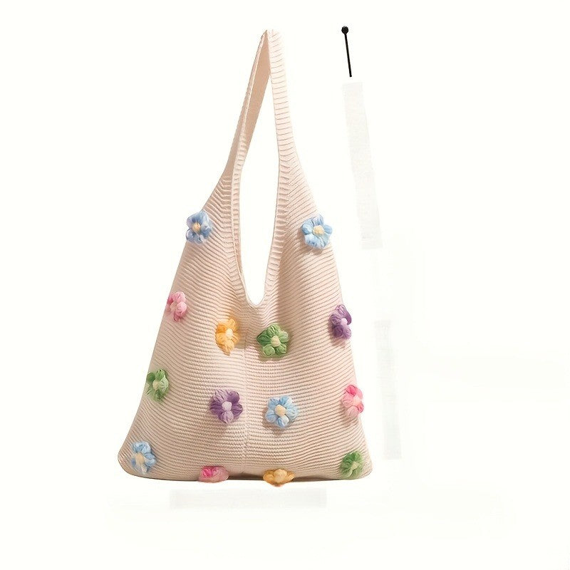 Blue Flower Knit Tote Bag