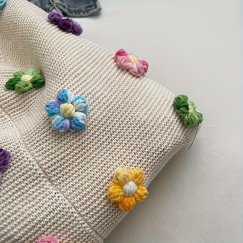 Blue Flower Knit Tote Bag