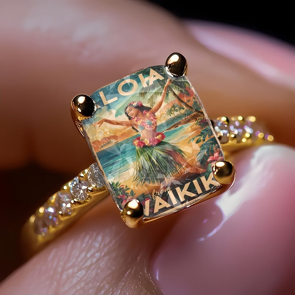 Hawaiian Hula Dancer Square Ring