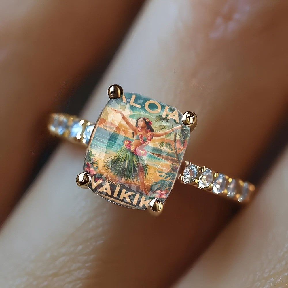 Hawaiian Hula Dancer Square Ring
