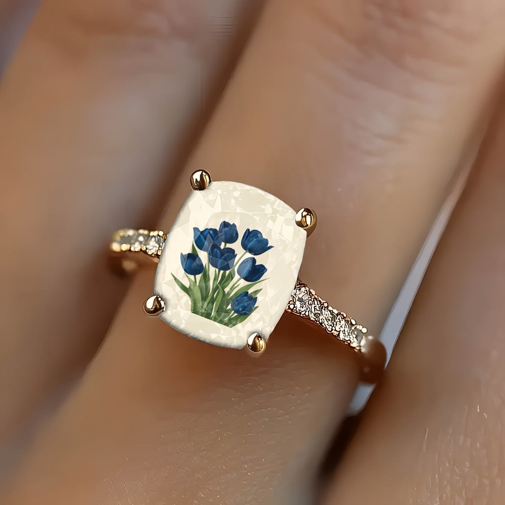 Blue Tulip Square Ring