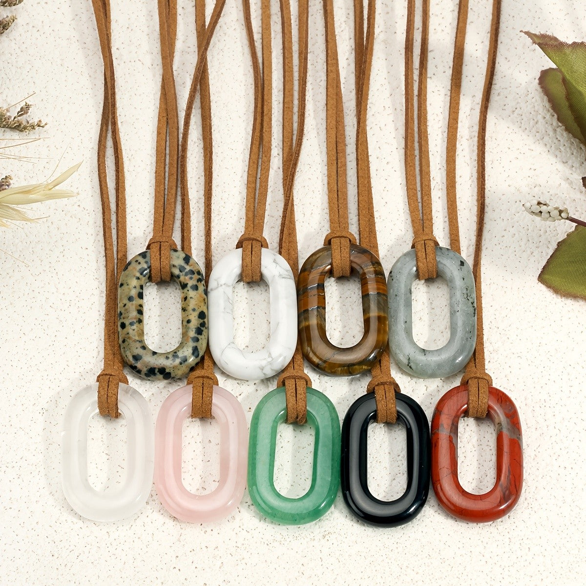 Natural Stone Oval Pendant Necklace
