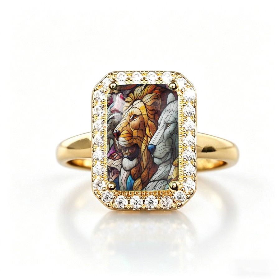 Lion & Wolf Stained Glass Ring