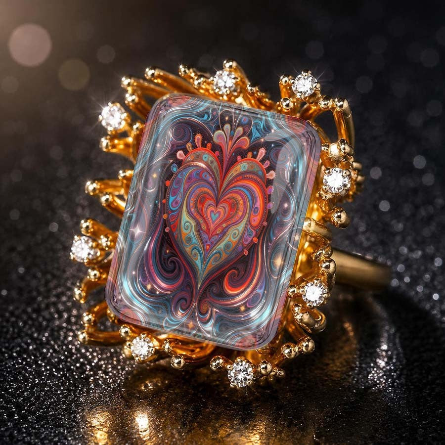 Colorful Swirl Heart Square Ring
