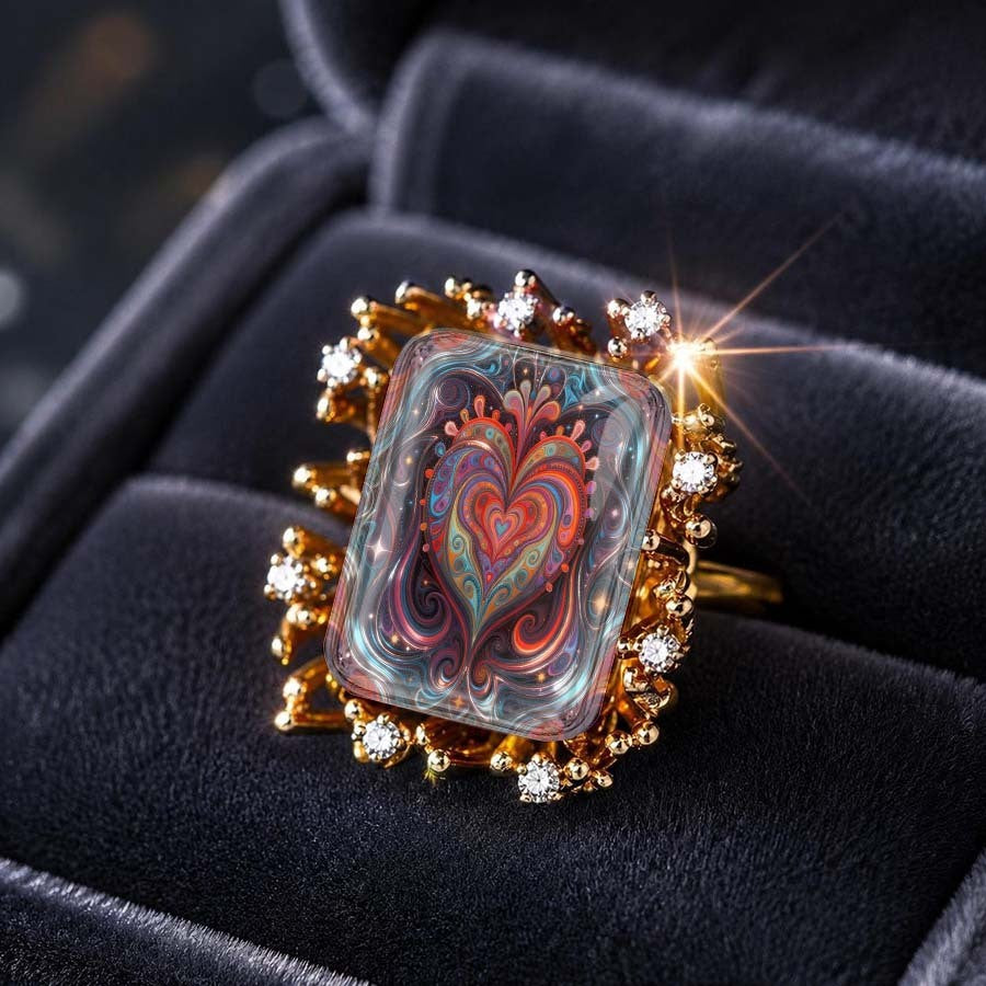 Colorful Swirl Heart Square Ring